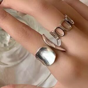 TWO Piece Ring Set wide wrap 925 sterling silver band rings